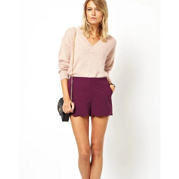 ASOS Scallop Hem Mini Flat Front Shorts Magenta Raspberry Pink 4 S Small - Picture 1 of 10